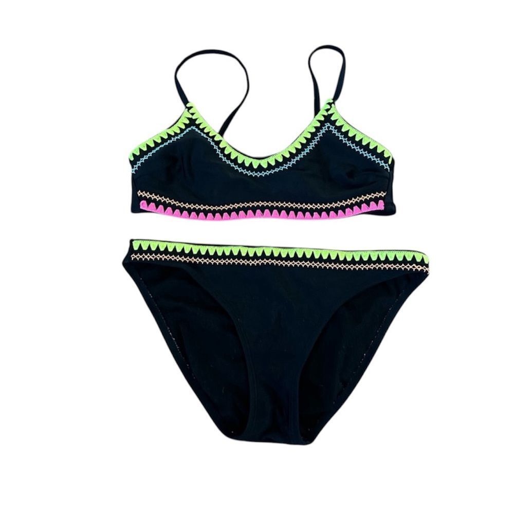 Xhilaration by Target Black Neon Geometric Lined Bikini